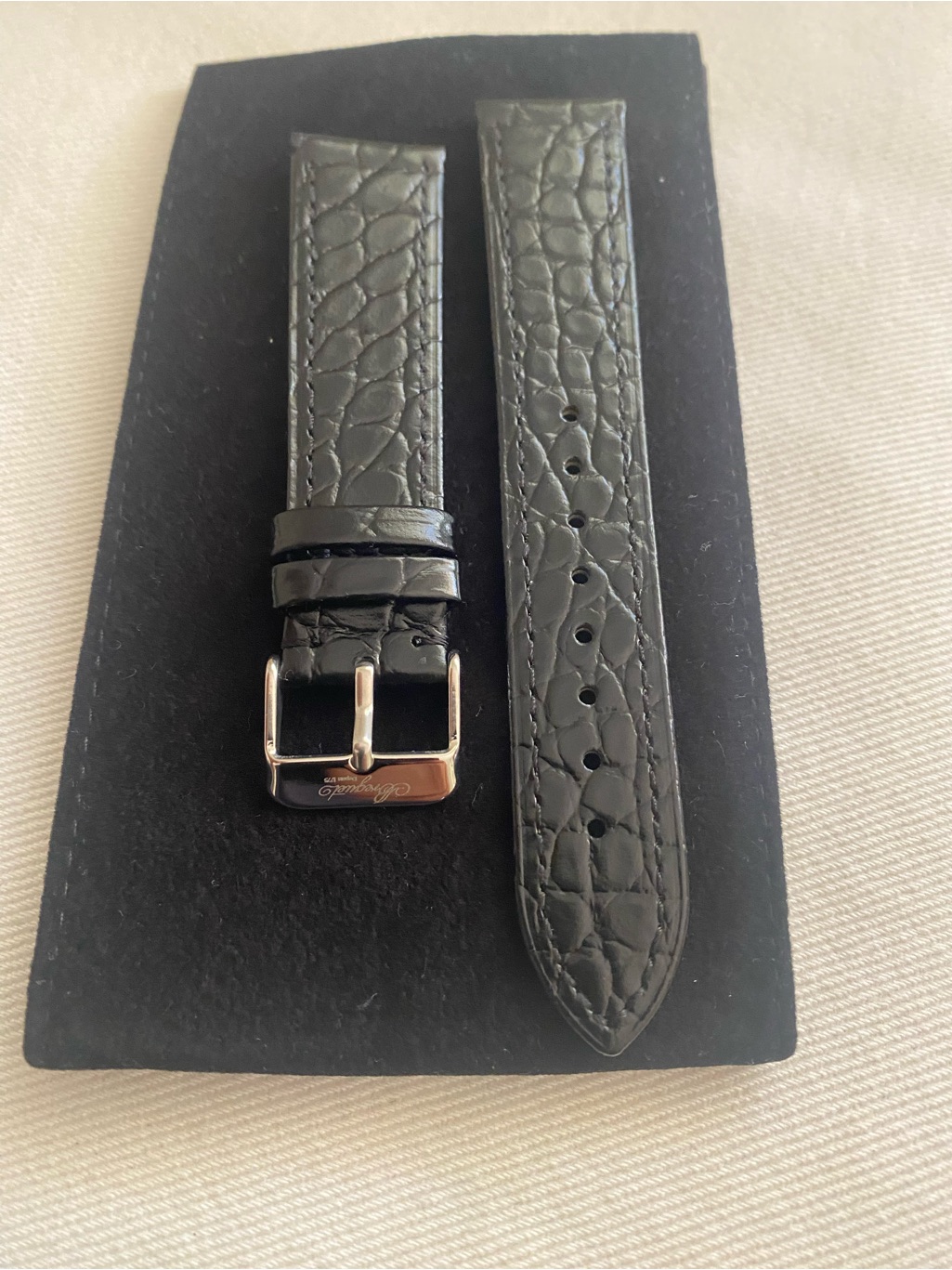 Black CrocEmbossed Leather Watch Strap 20mm Vintage Brguett